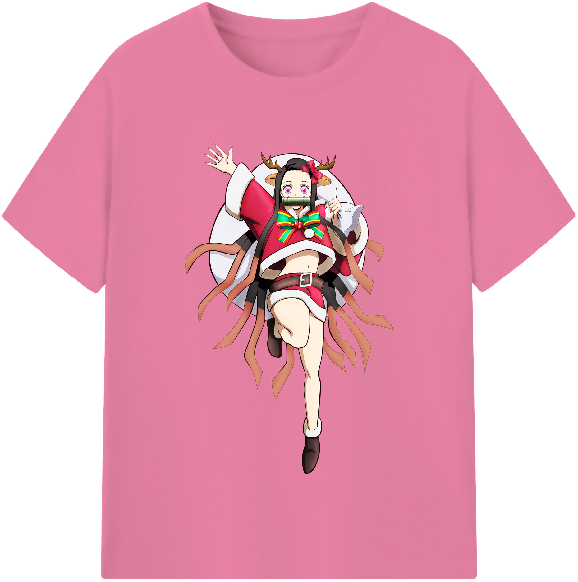 （画像用） 鬼滅の刃（きめつのやいば）竈門 禰󠄀豆子／かまど ねずこ Kamado Nezuko 綿100％半袖Tシャツ（フロントプリント）